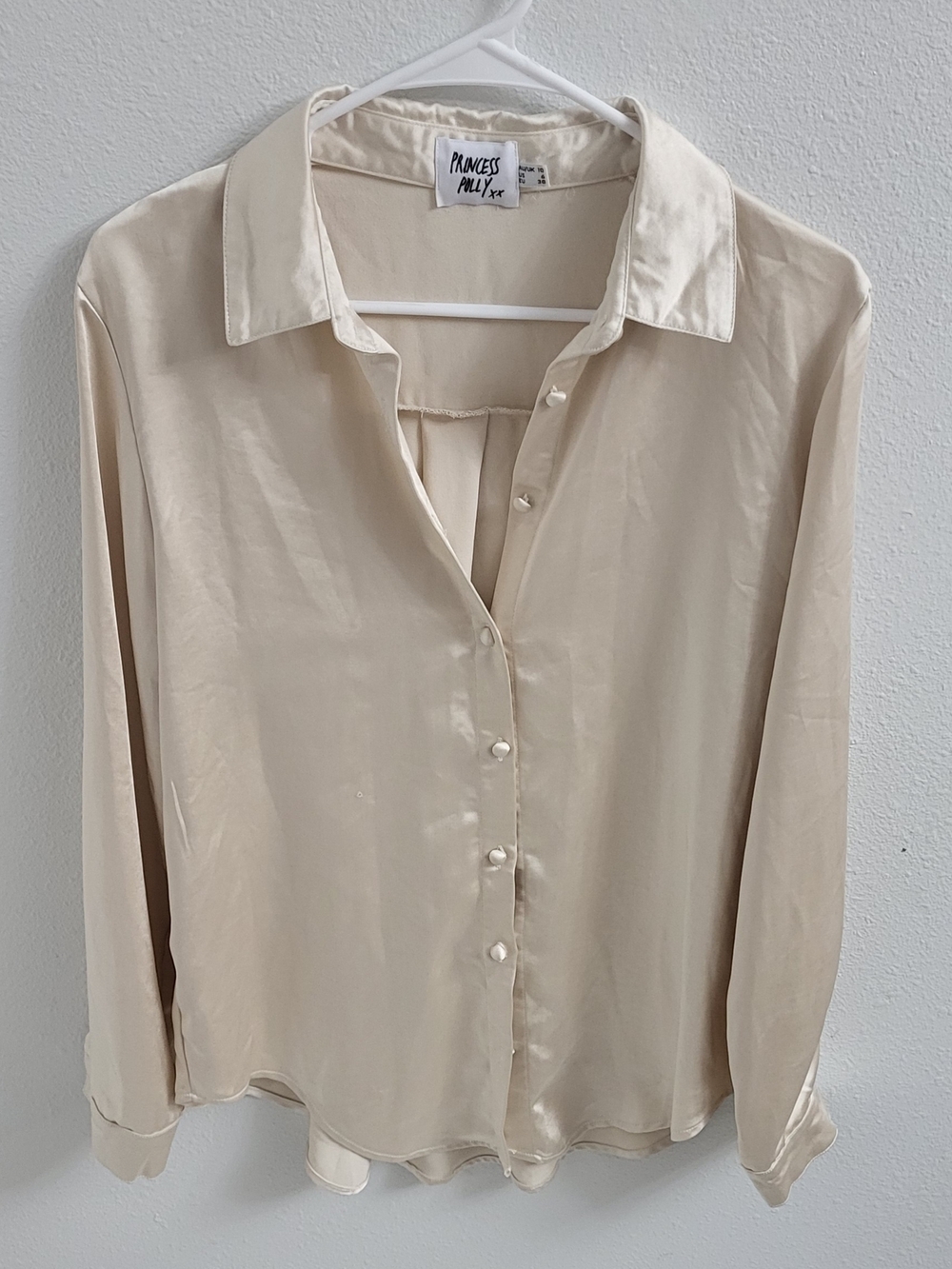 Princess Polly Cream Satin Button-Up Blouse